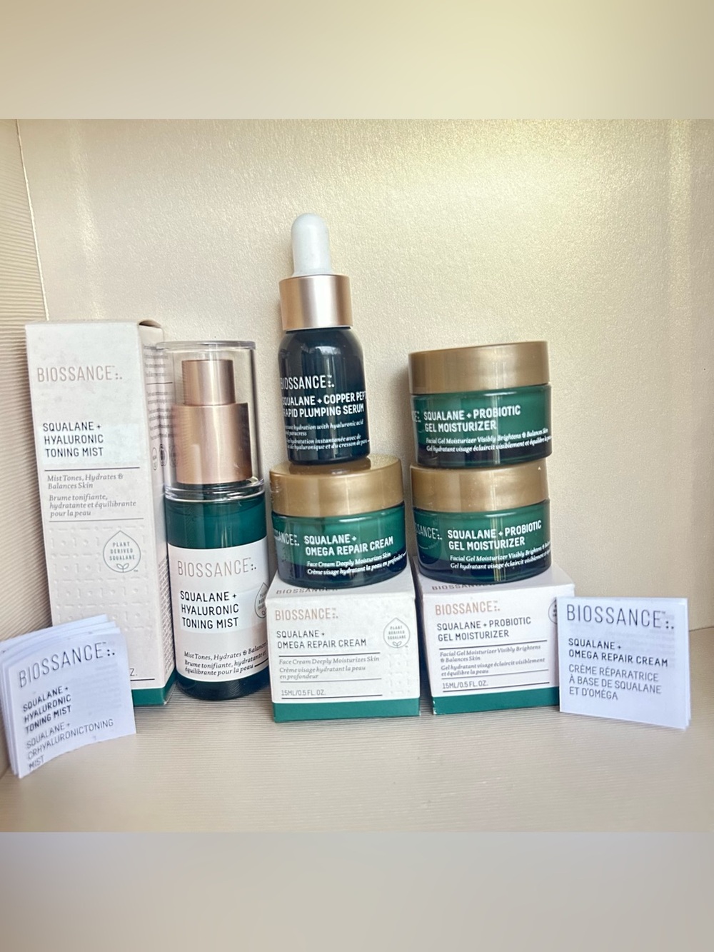 BIOSSANCE Lot-2 Probiotic Moisturizer Copper Peptide Serum Omega Repair+ Mist